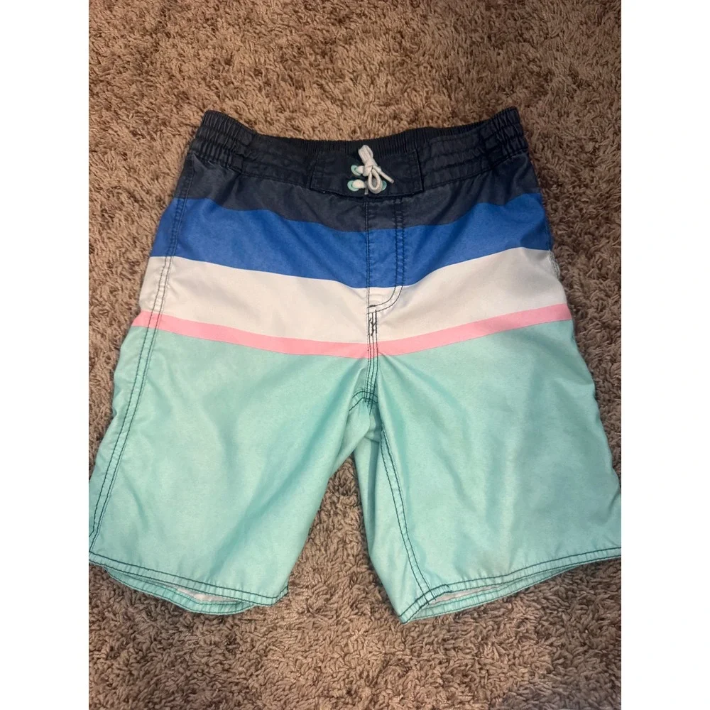 Old Navy Boys Swim Trunks Bundle Size 10-12 Blue Striped Board Shorts Beach 2 Pc